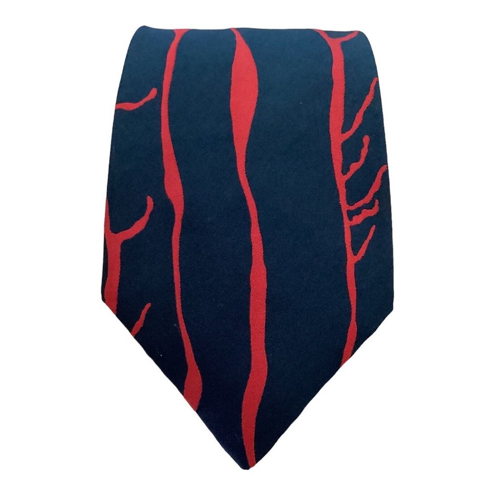VERSACE V2 Black & Red Abstract Silk Tie Italy 59"-3.5" EC